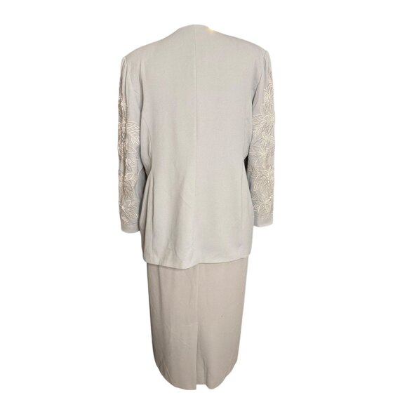 Ben Marc Embroidered Beaded 2-Piece Skirt Suit Size 24 Light Gray - Picture 3 of 12